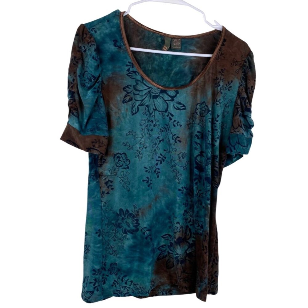 Sere Nade Top Semi Sheer Velvet Burnout Blue Brown Sz L Forest Fairy Whimsigoth